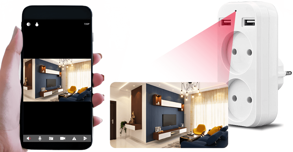 GNIAZDKO Z UKRYTĄ MINI KAMERA WI-FI S3 (PODGLĄD ZDALNY)