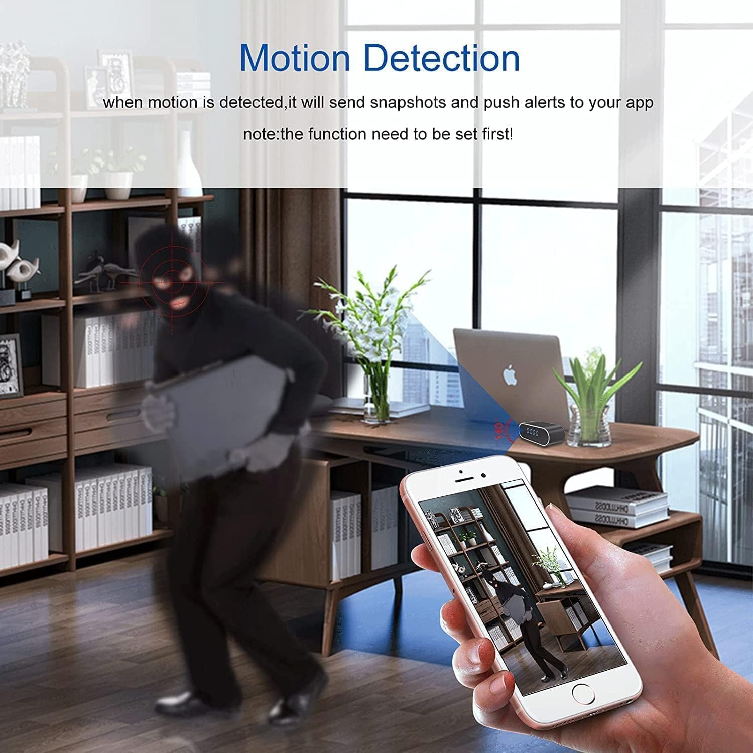 Diagram illustrating the Wi-Fi connection process: Camera connects to a Wi-Fi router, which then connects to the internet, allowing remote viewing on a smartphone.
