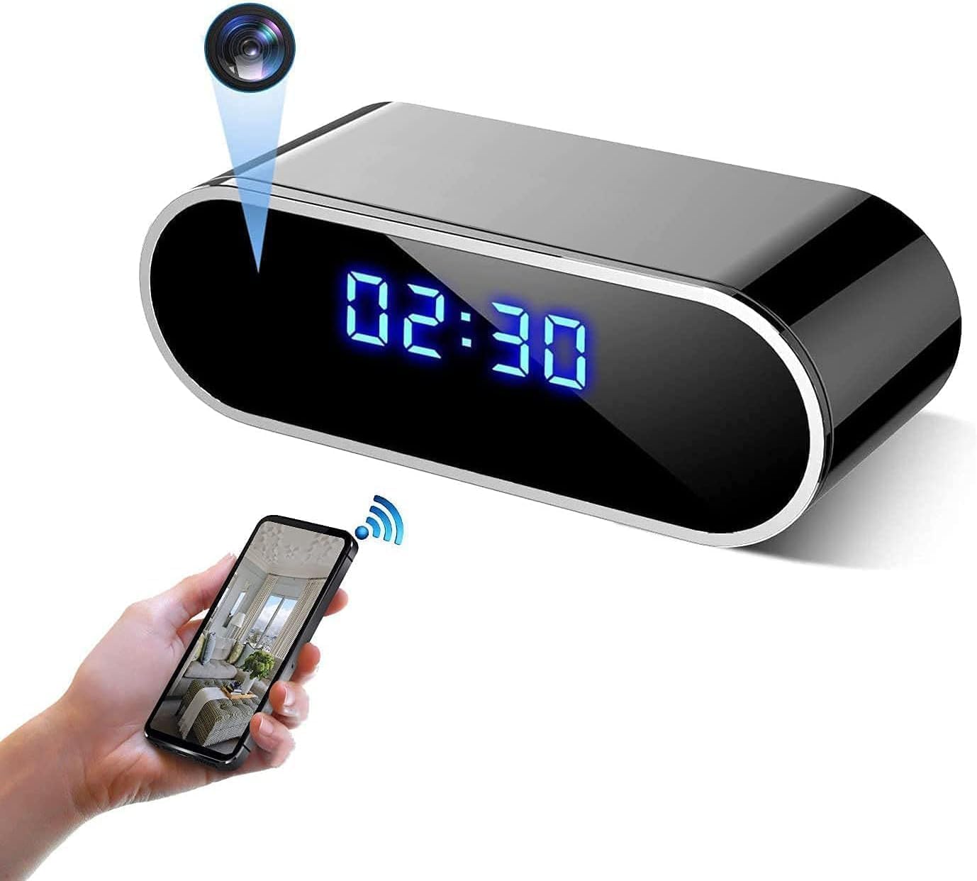 LaoZiCao Z10 Hidden Camera Clock with smartphone showing live feed